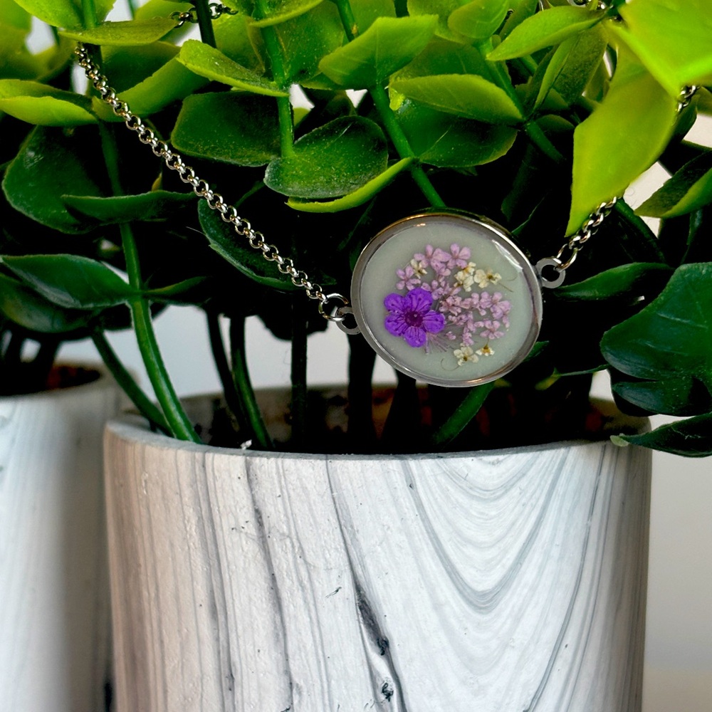 Handmade with real flowers stainless steel slider bracelet